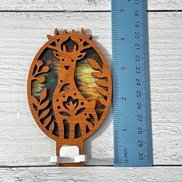 Handcrafted Wood Deer Night Light Stained Glass Style Forest LED Wall Plug-In - Picture 6 of 8